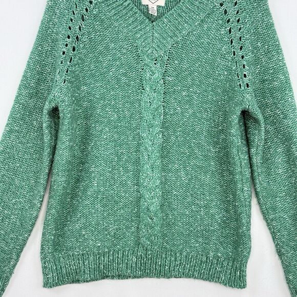 St Johns Bay Womens Green V Neck Long Sleeves Pullover Knit Sweater Size PM - Picture 5 of 16
